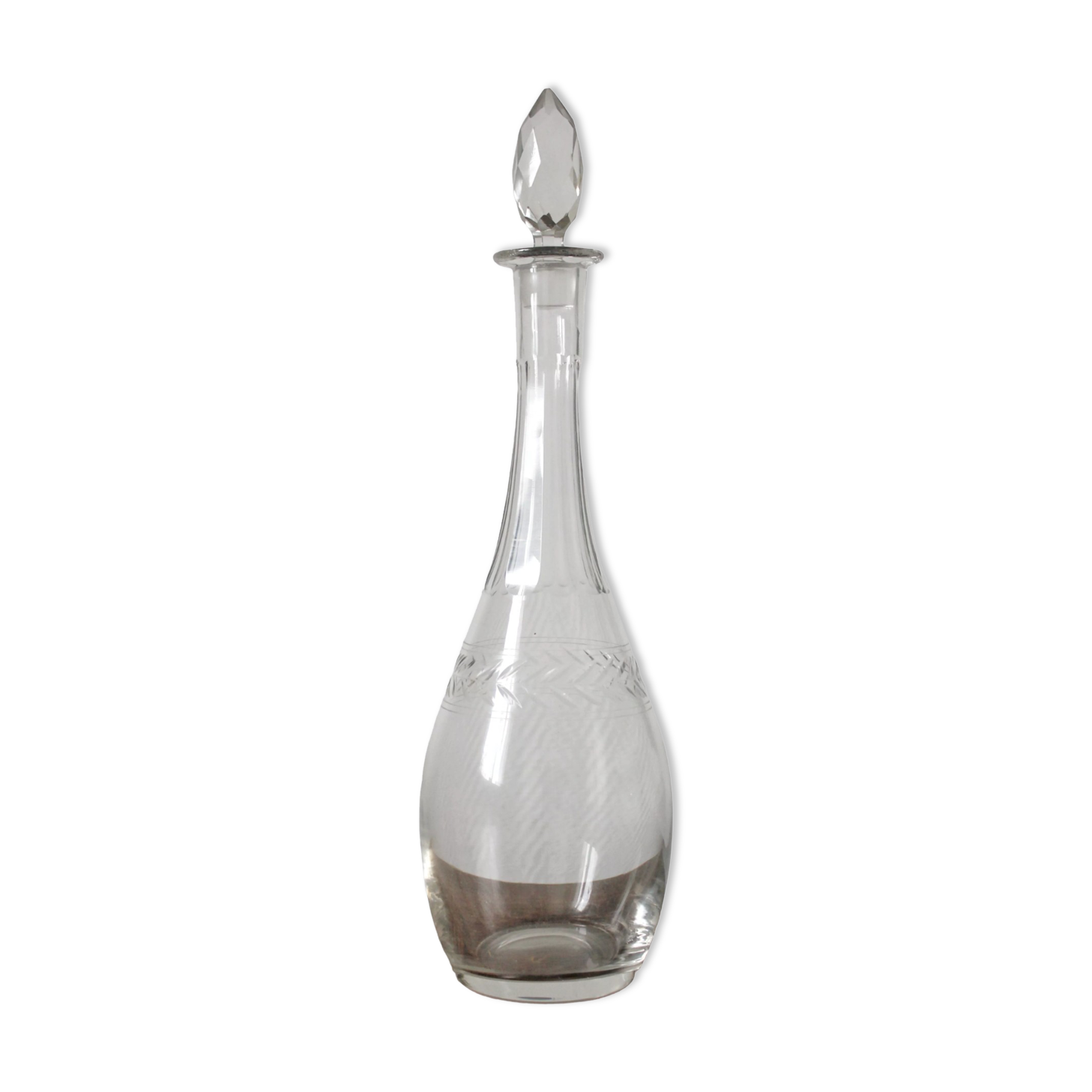 Antique crystal carafe engraved with a laurel leaf frieze