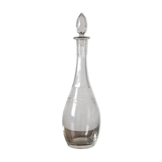 Antique crystal carafe engraved with laurel leaf frieze