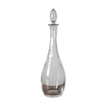 Carafe ancienne en cristal gravé frise feuilles de lauriers