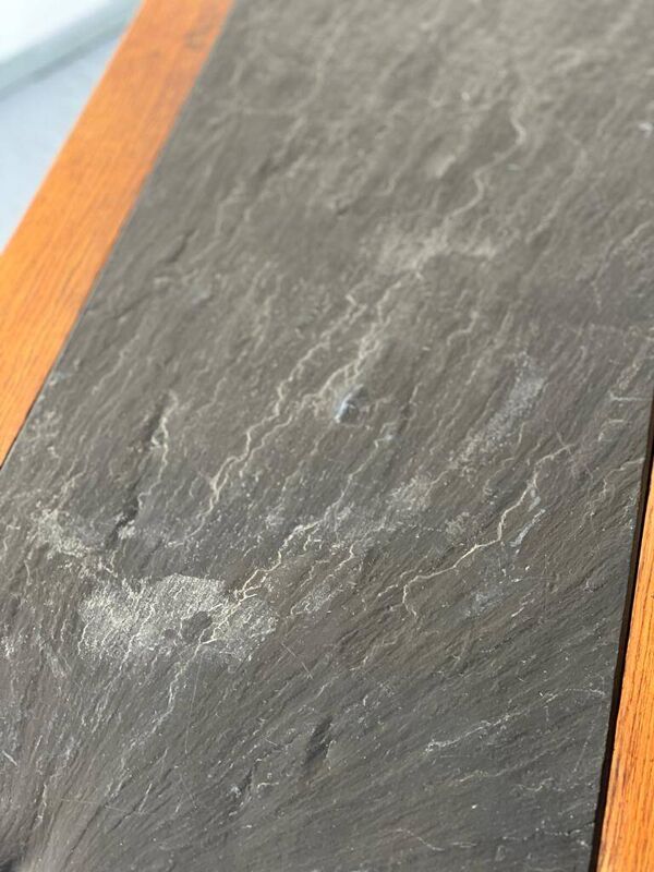 Table basse en chêne, plateau en ardoise vintage 1960