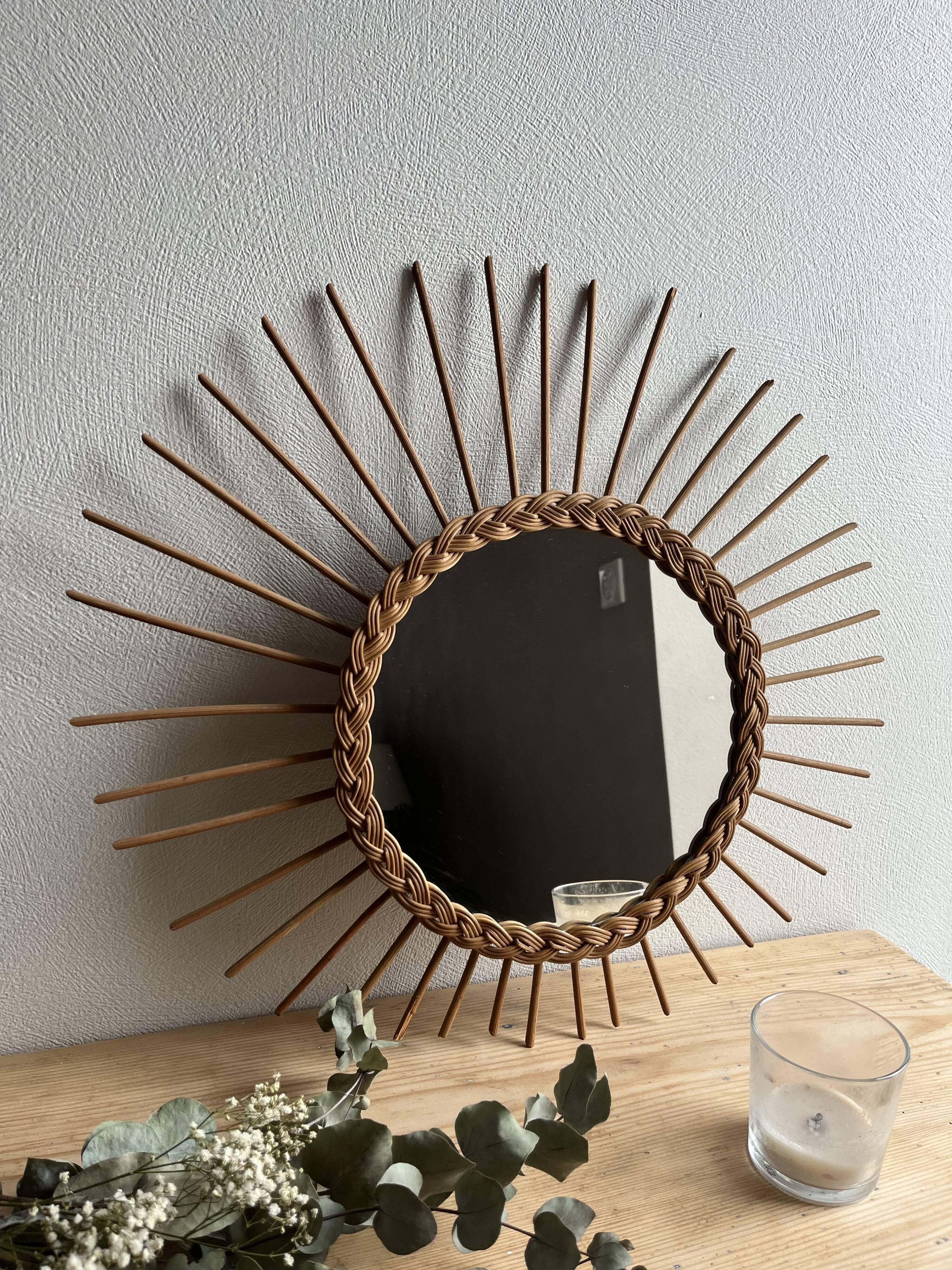 Vintage rattan sun mirror