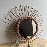 Vintage rattan sun mirror
