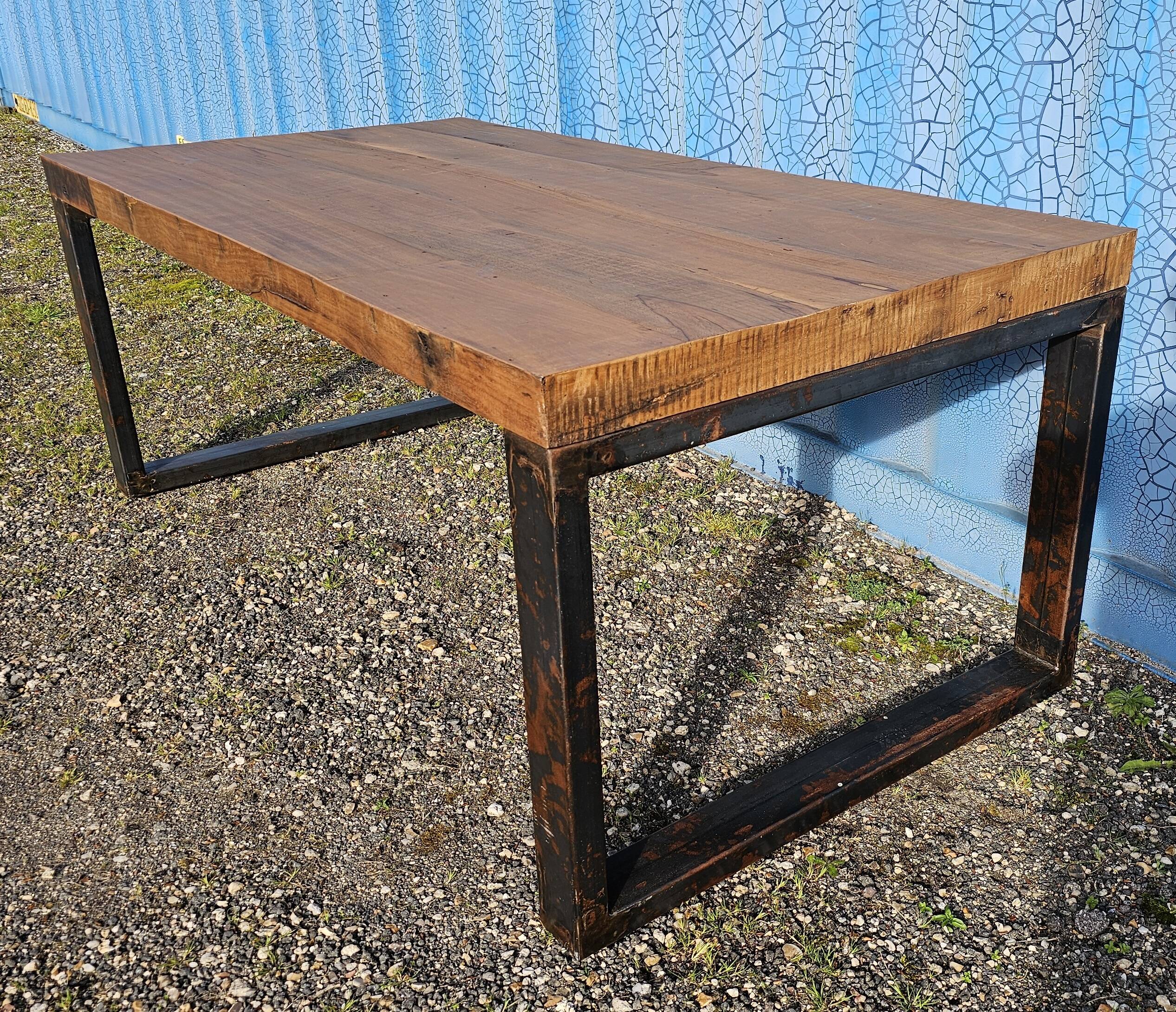 Industrial teak and metal table