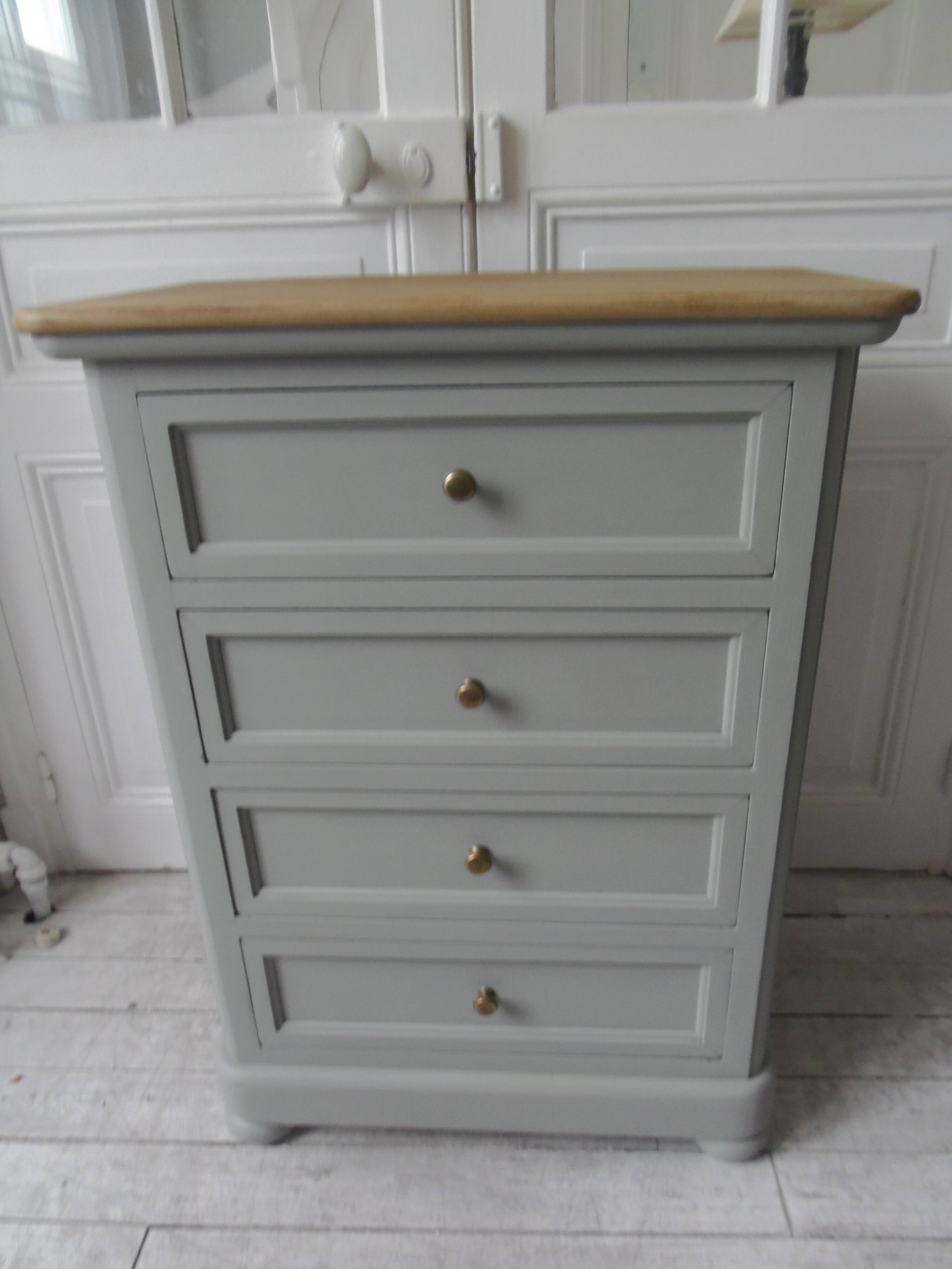 Louis Philippe style chest of drawers, 4 drawers in verdigris