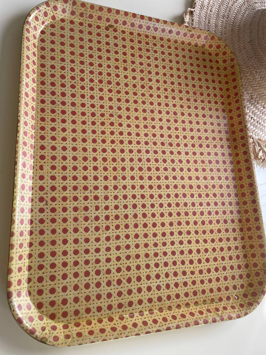 70s tray in fiberglass imitation rattan