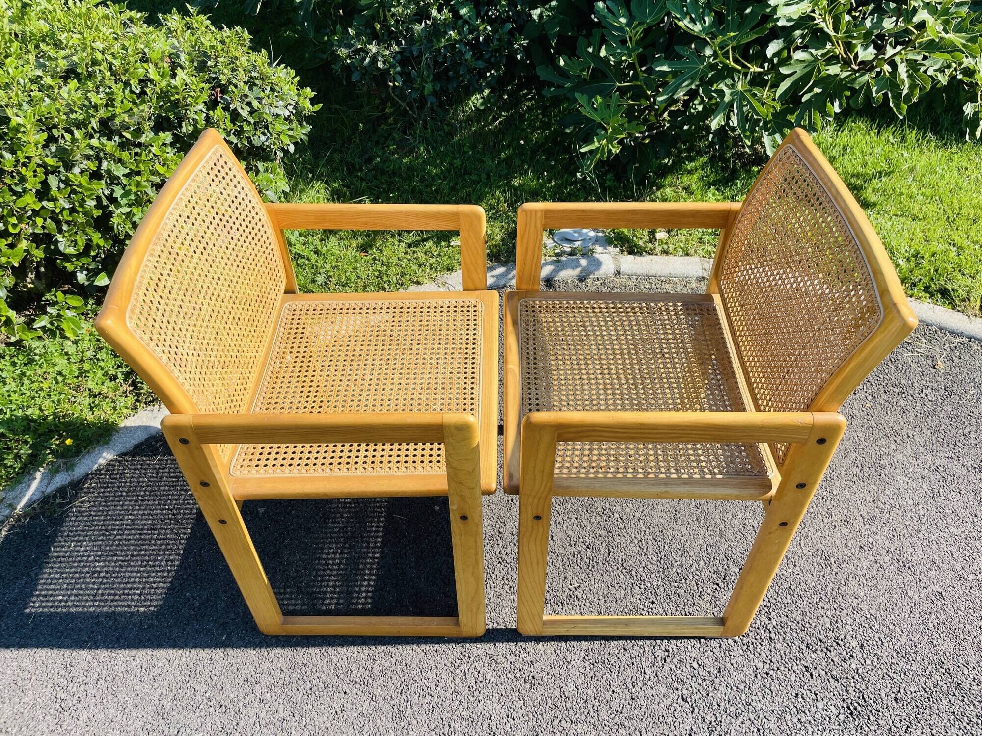 Paire de fauteuils vintage bois et cannage scandinave