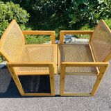 Pair of vintage armchairs wood and Scandinavian cannage