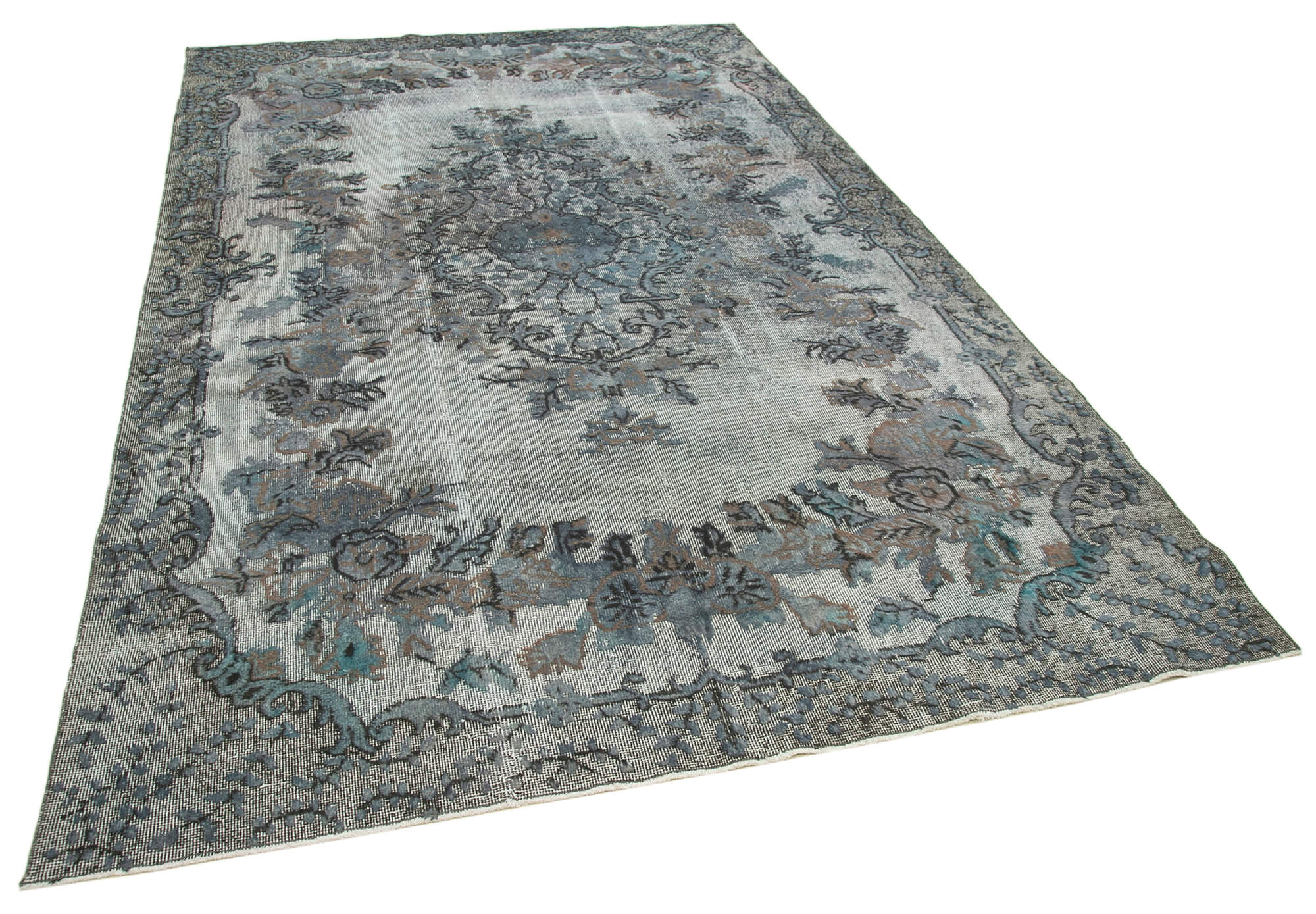 Hand-knotted carved anatolian 1980s 200 cm x 320 cm grey carpet