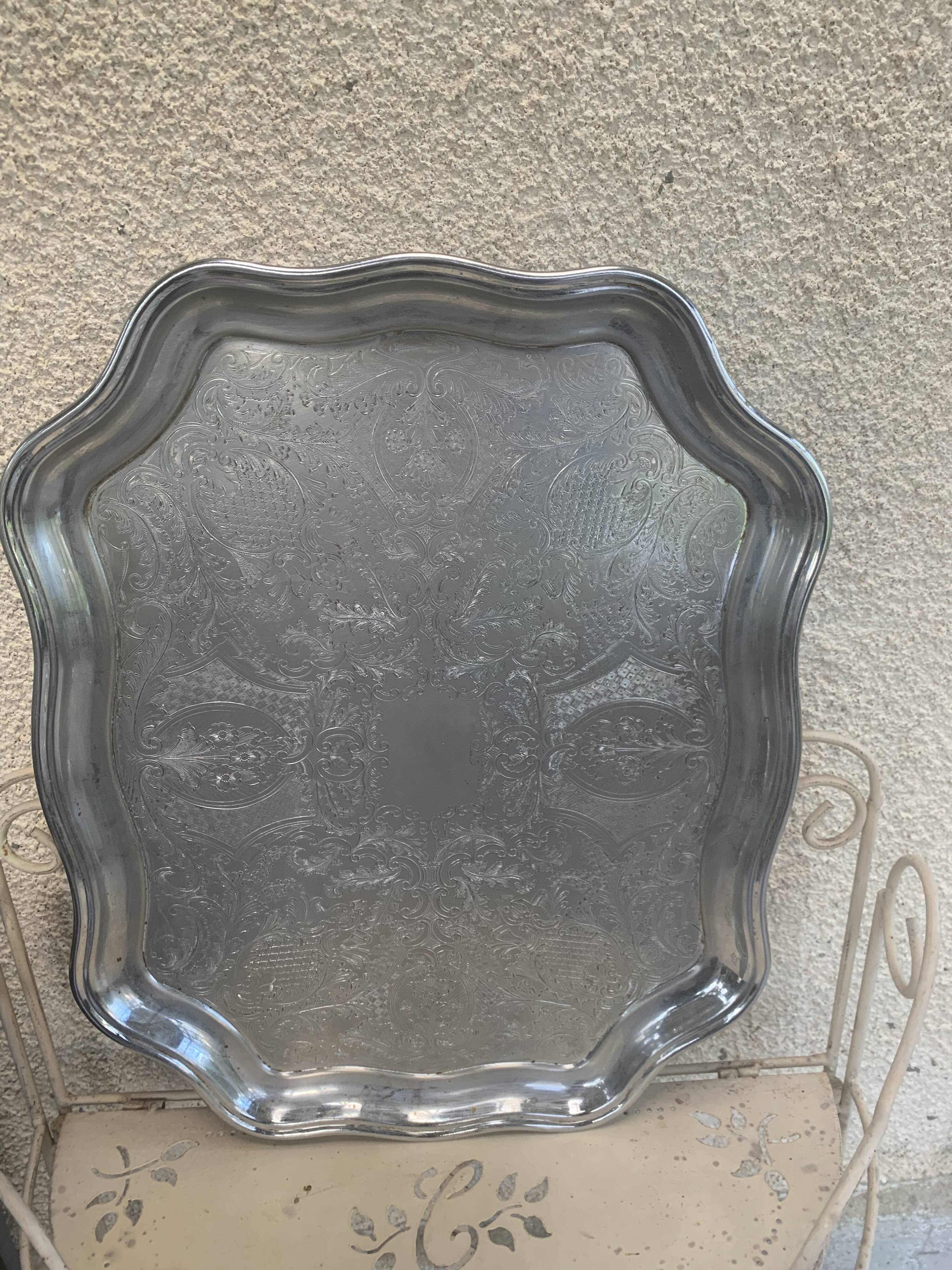 Large chiseled metal top vintage floral pattern