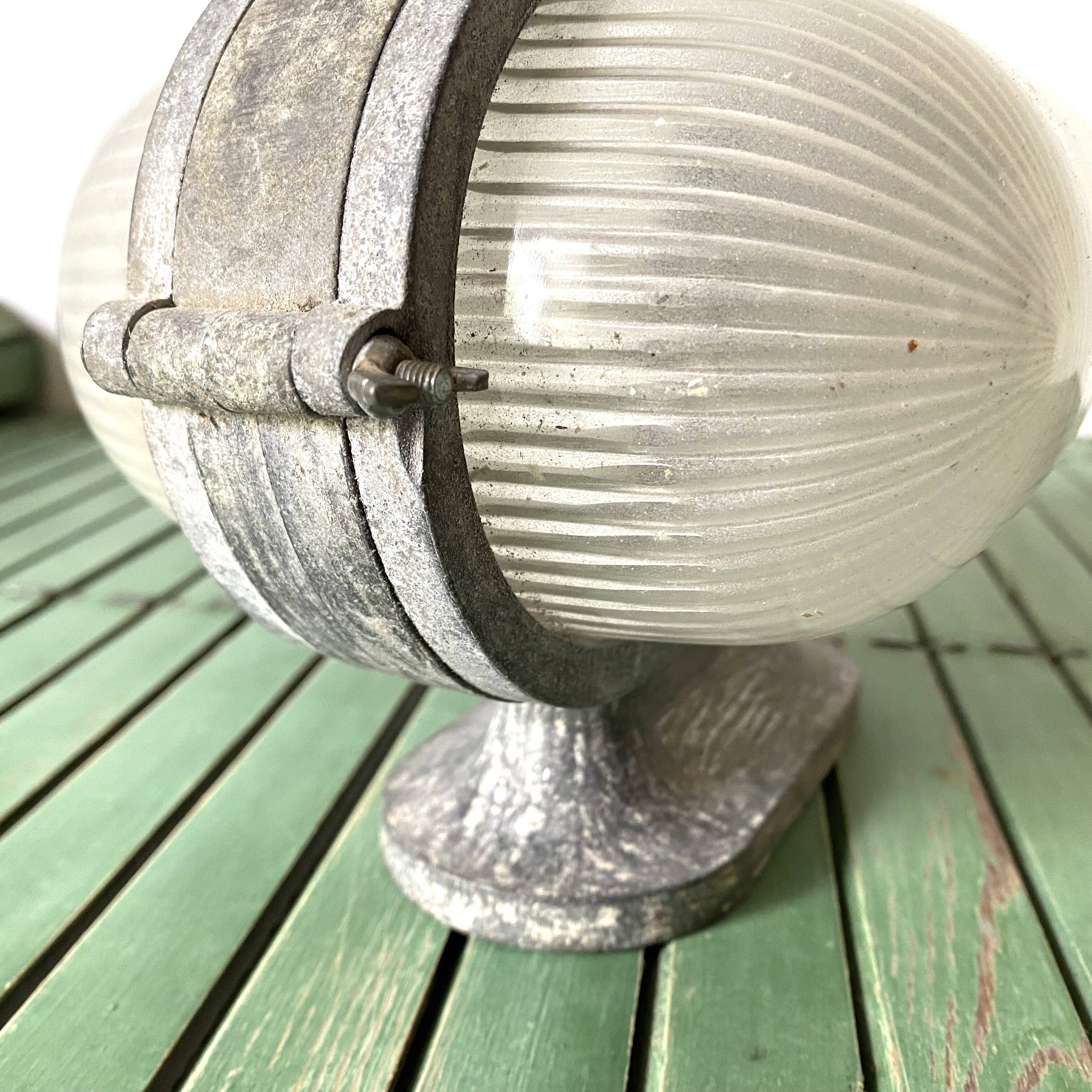 Vintage industrial double porthole applique, Holophane glass, rare model.