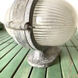 Vintage industrial double porthole applique, Holophane glass, rare model.