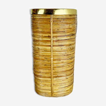 Mid-century rattan and brass bauhaus waste paper bin, france, 1960s