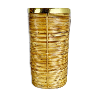 Mid-century rattan and brass bauhaus waste paper bin, france, 1960s