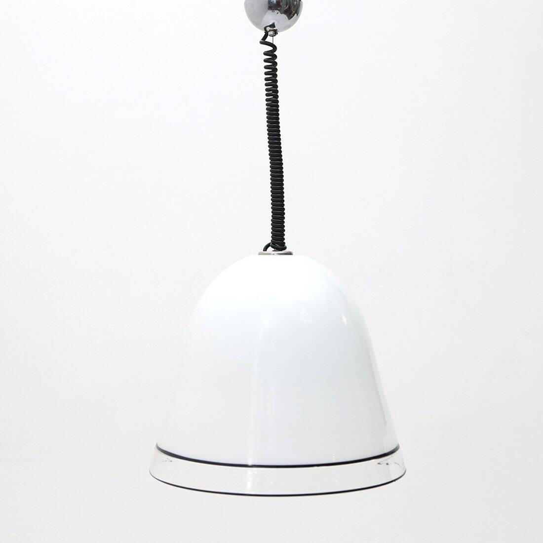 White glass ceiling light with black edges, 1970s.