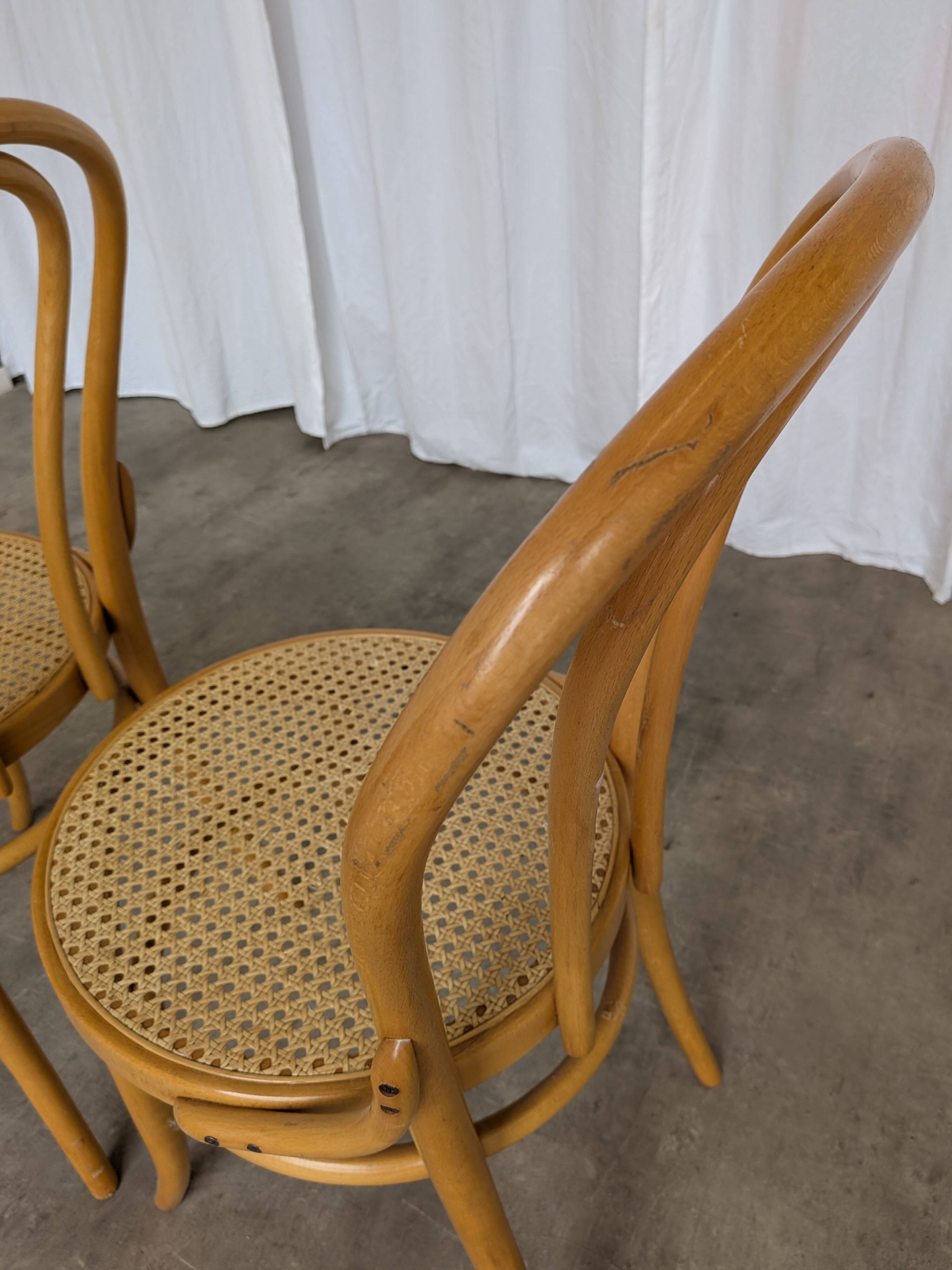 Set of 2 Thonet Style Bentwood Chairs with Cane Seat / Mid-Century Dining F