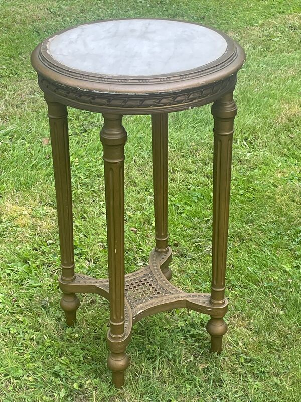 Sellette ou petite table d'appoint de style Louis XVI, plateau marbre - H 77 cm