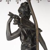 Art Nouveau style lamp with bronze sculpture and glass shade