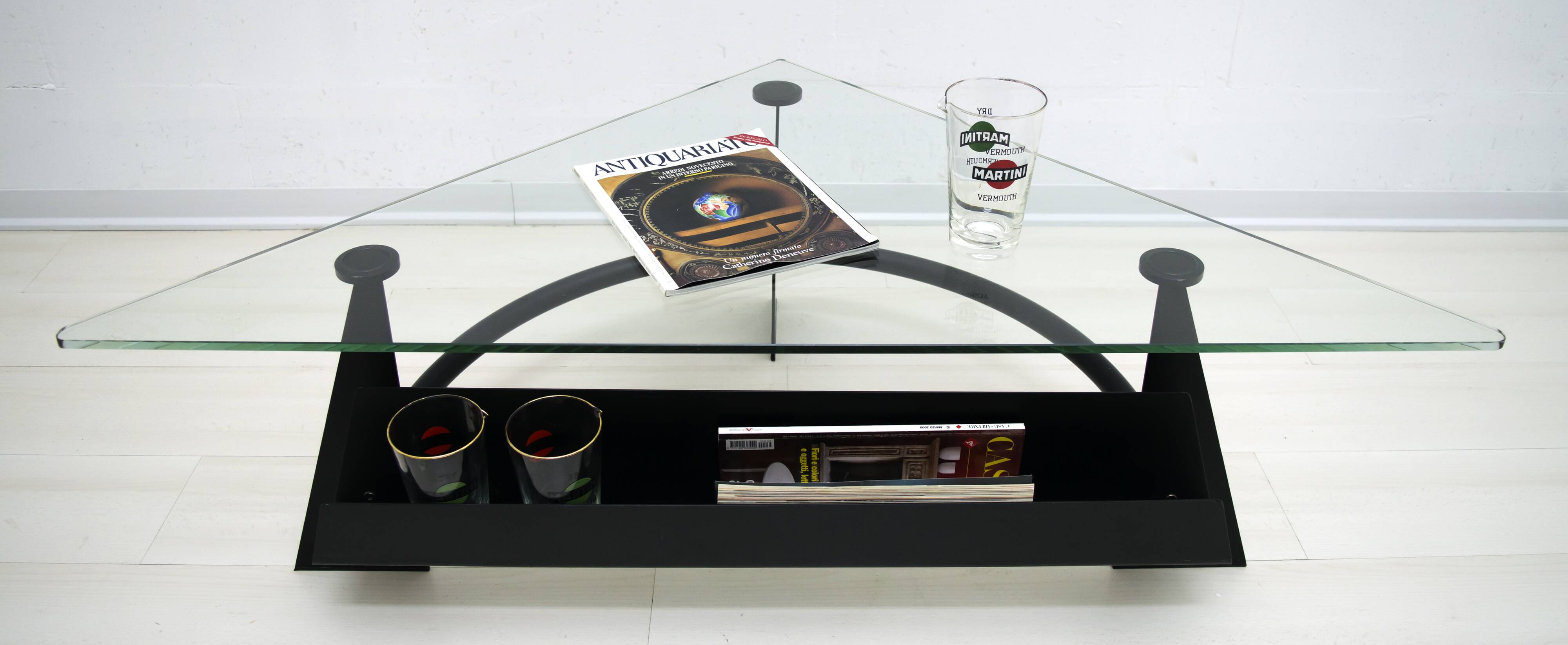 Modern and Contemporary Italian Coffee Table Blackened Metal and Glass Top