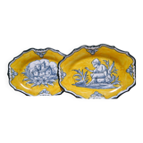 Pair of oval dishes in hand-painted faience with an Italian majolica spirit.