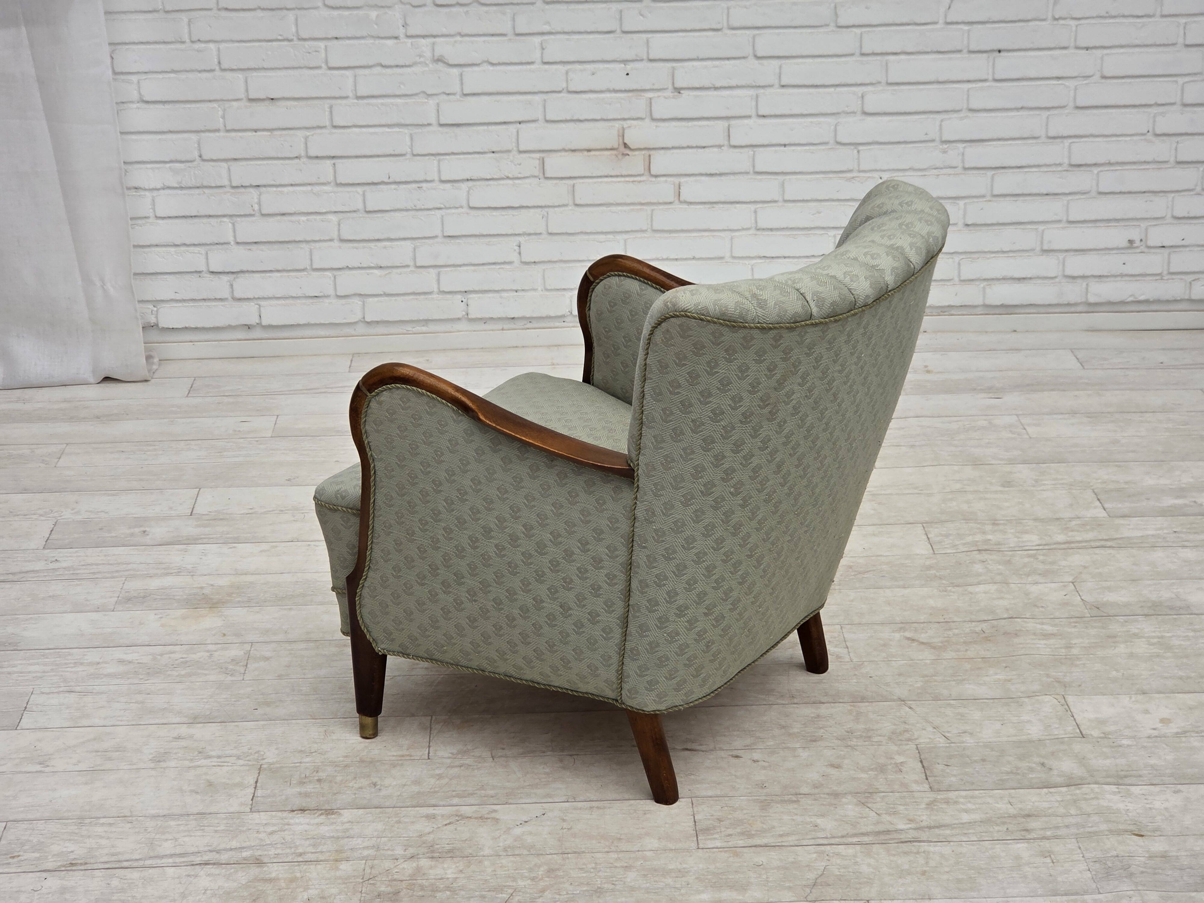 1960s, Danish armchair, light blue furniture fabric, beech wood.
