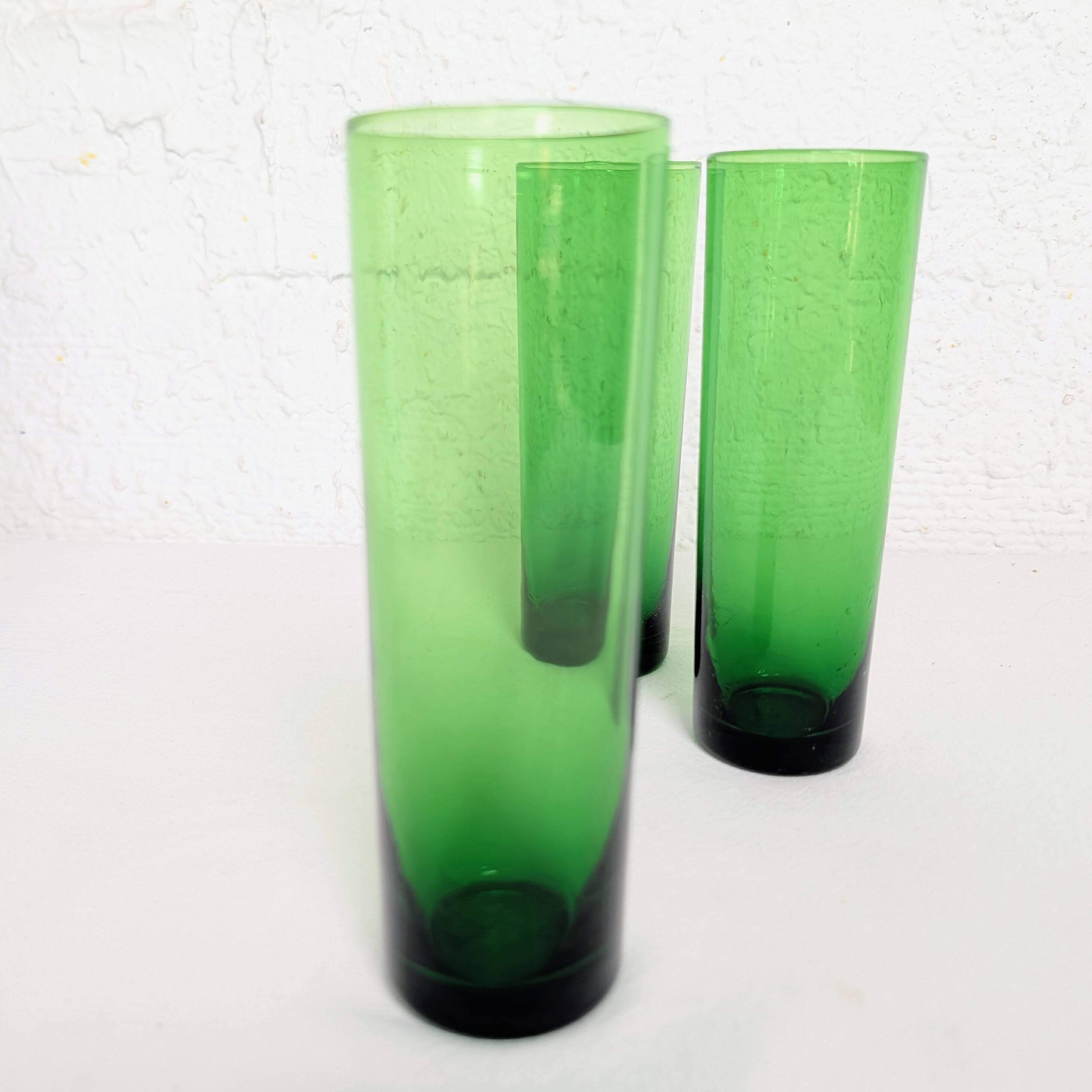 Trio de grands verres long drink en verre bullé vert