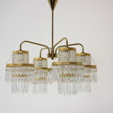 1950s, vintage crystal brass chandelier, železnobrodské sklo,czechoslovakia