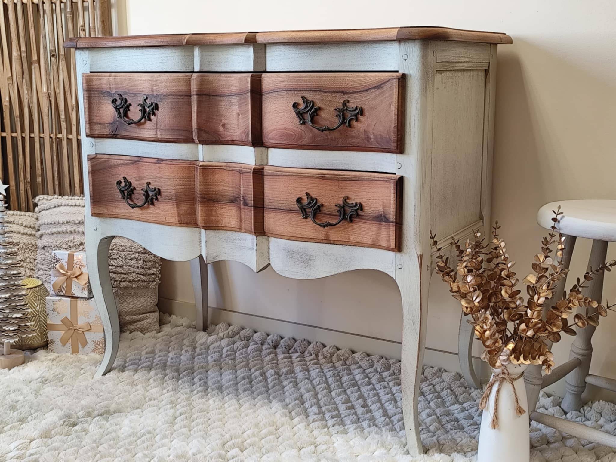 Walnut crossbow chest of drawers