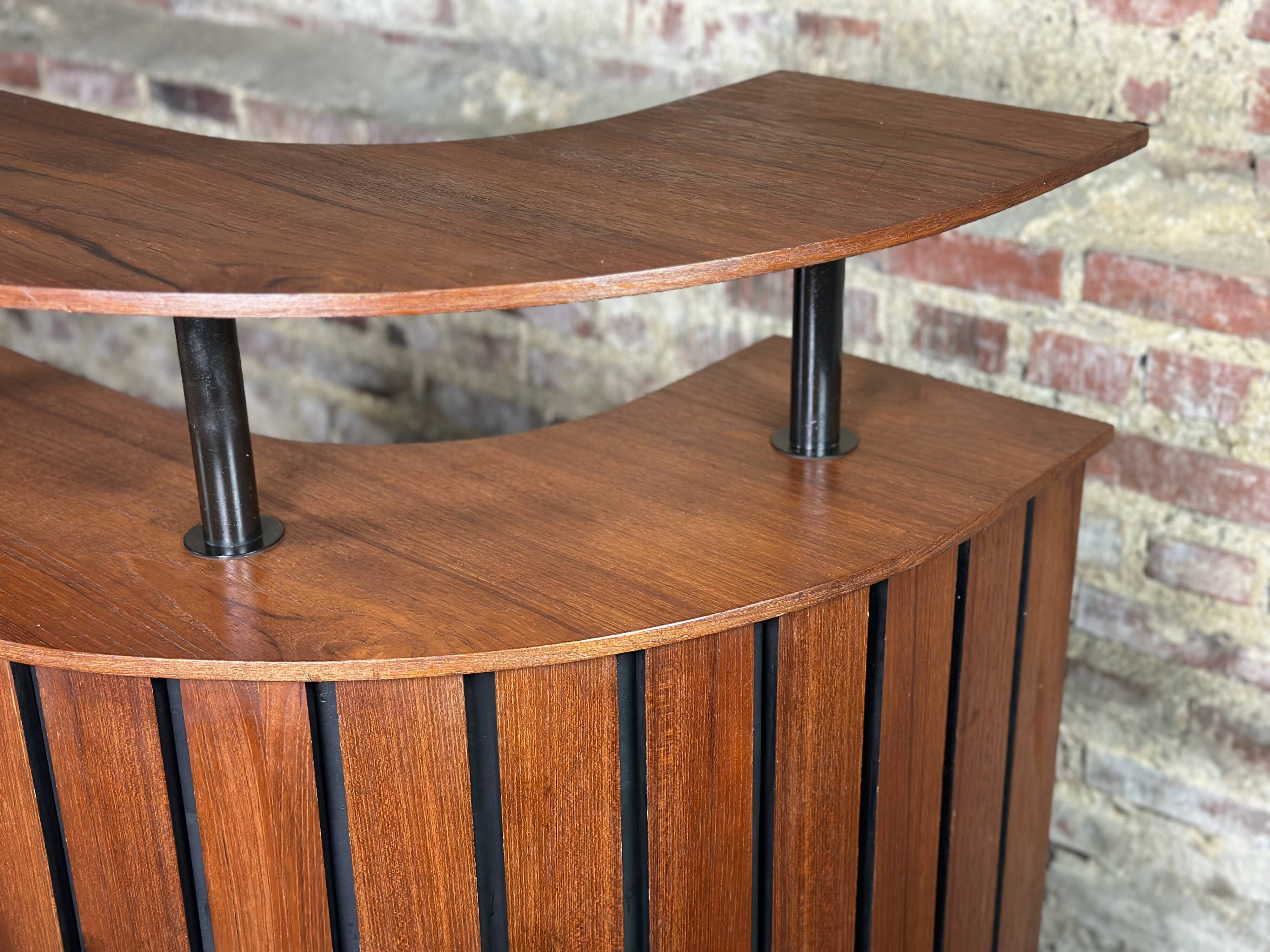 Cocktail bar in teak and metal and its 2 vintage stools 1950'S
