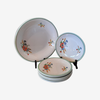 Serving dish set and 8 small plates in faience Fenal Badonviller old