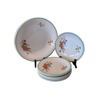 Serving dish set and 8 small plates in faience Fenal Badonviller old