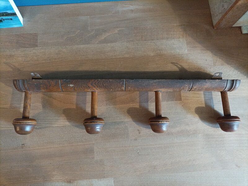 Porte manteaux bois 4 patères patiné déco