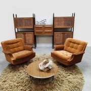 Rare Italian midcentury design modular teak webbing wall unit cabinet