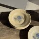 Set of 12 beige, pink, and blue deep plates from Digoin Sarreguemines, vintage.