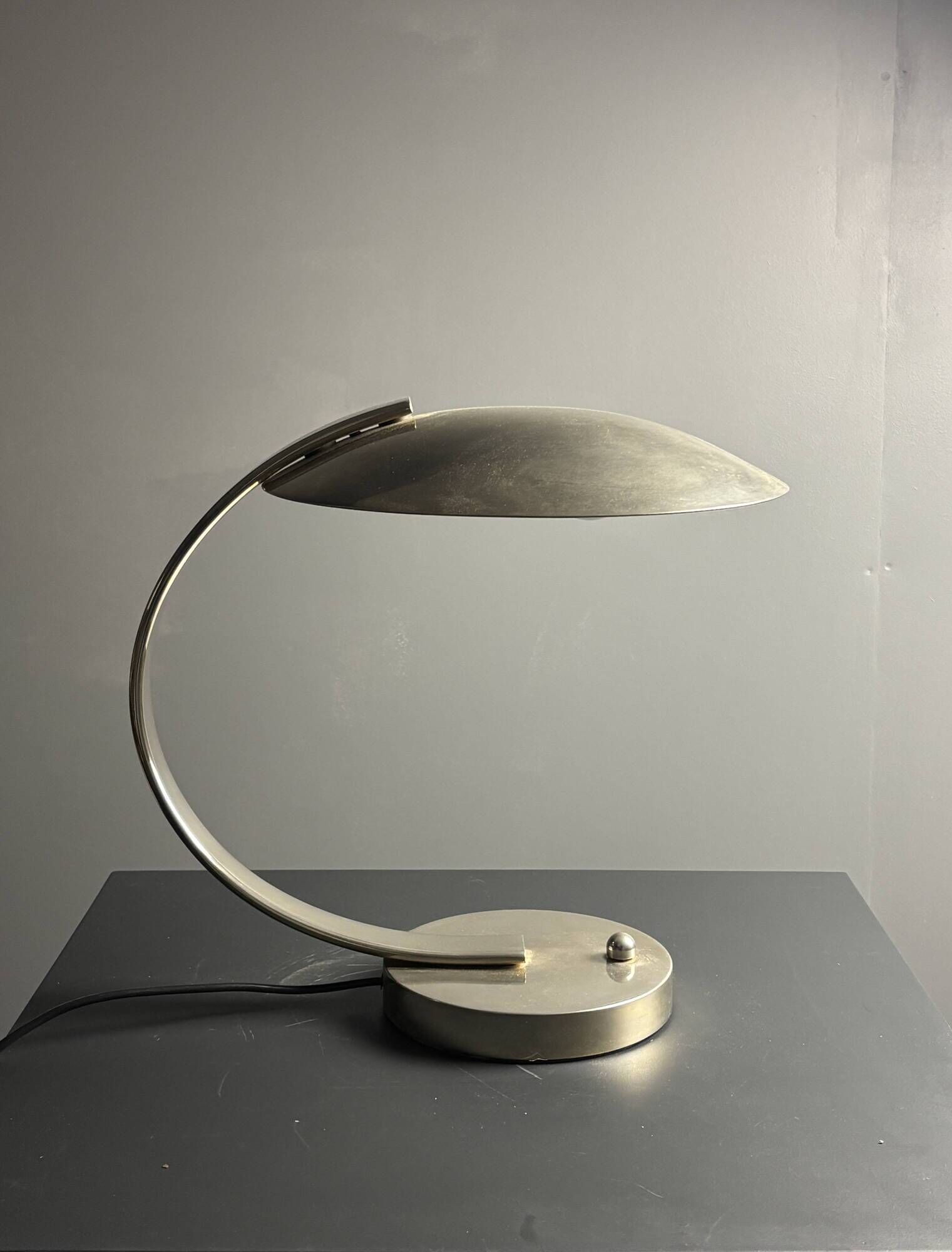 Art deco modernist arc desk or table lamp by Disderot, Soka, France, 1970s