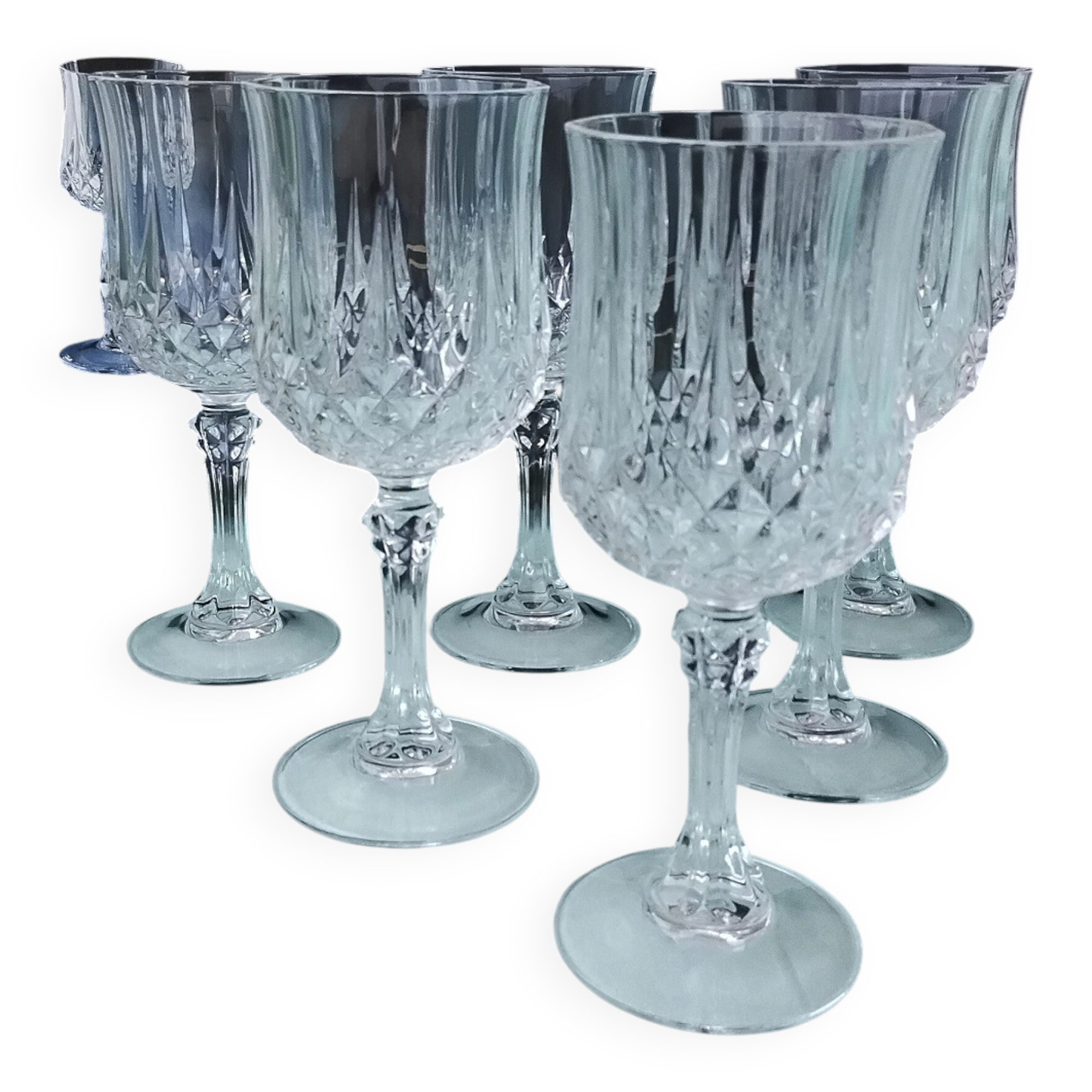 6 crystal stem glasses