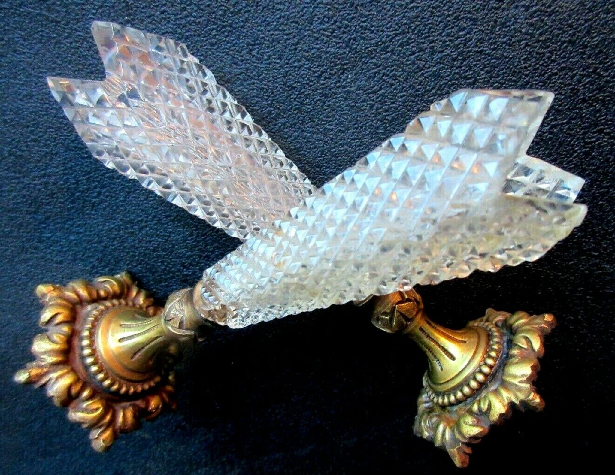 Duo of crystal vases Baccarat Le Creusot, carnation holder, bronze foot