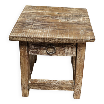 Small teak stool with 1 drawer