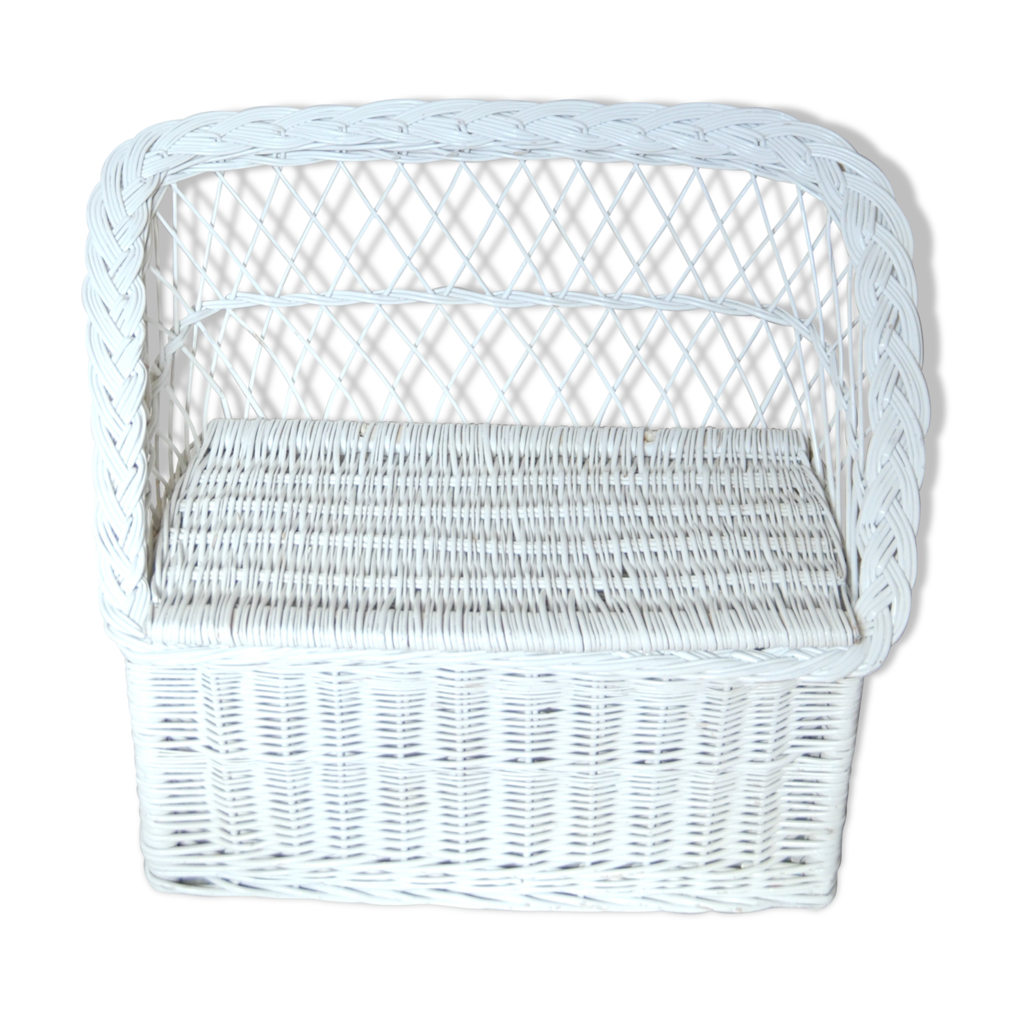 White vintage rattan toy box
