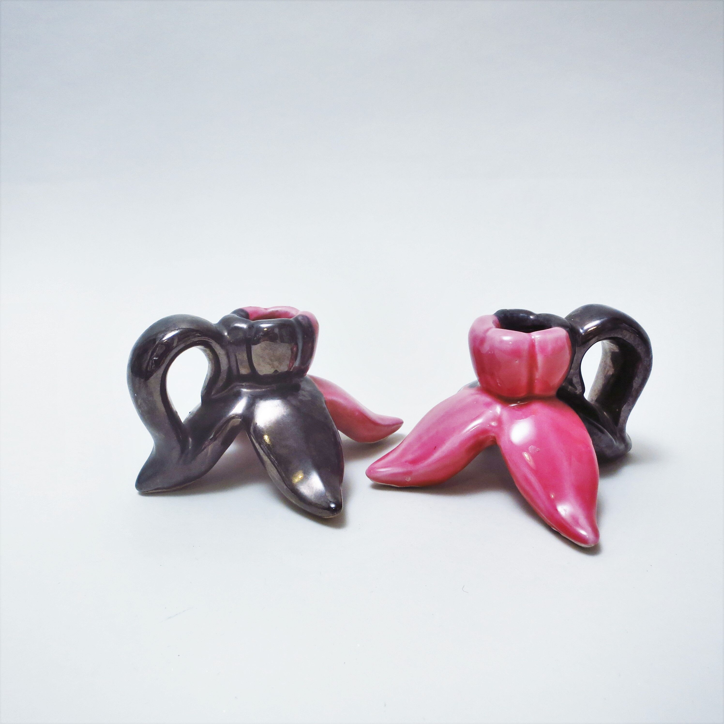 Pair of two-tone ceramic candle holders from Vallauris 50s