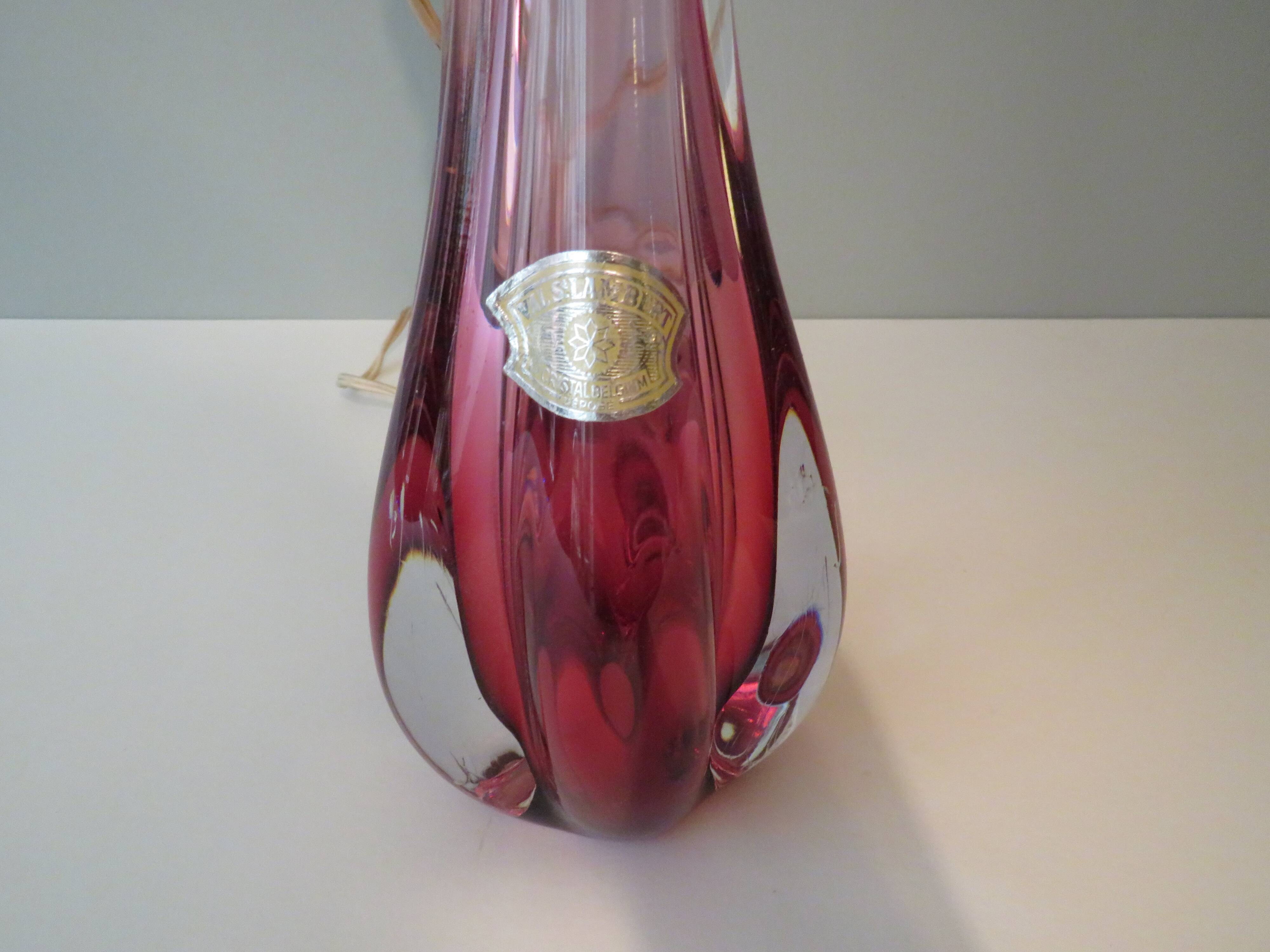 Pink crystal lamp from Val Saint Lambert, Belgium