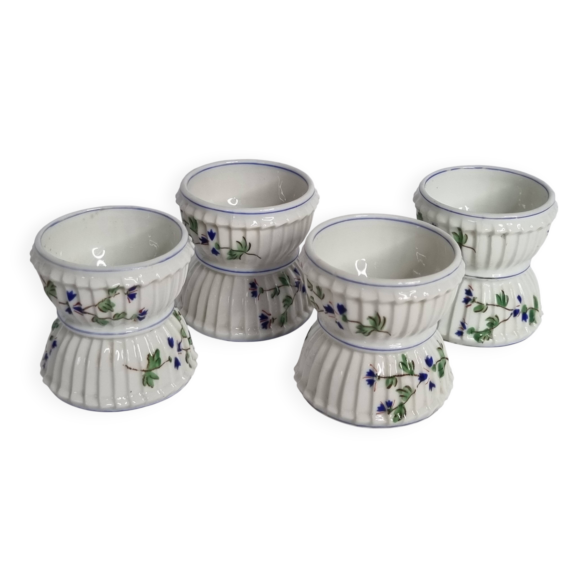 Set of 4 antique porcelain egg cups, Pillivuyt & Cie, circa 1900