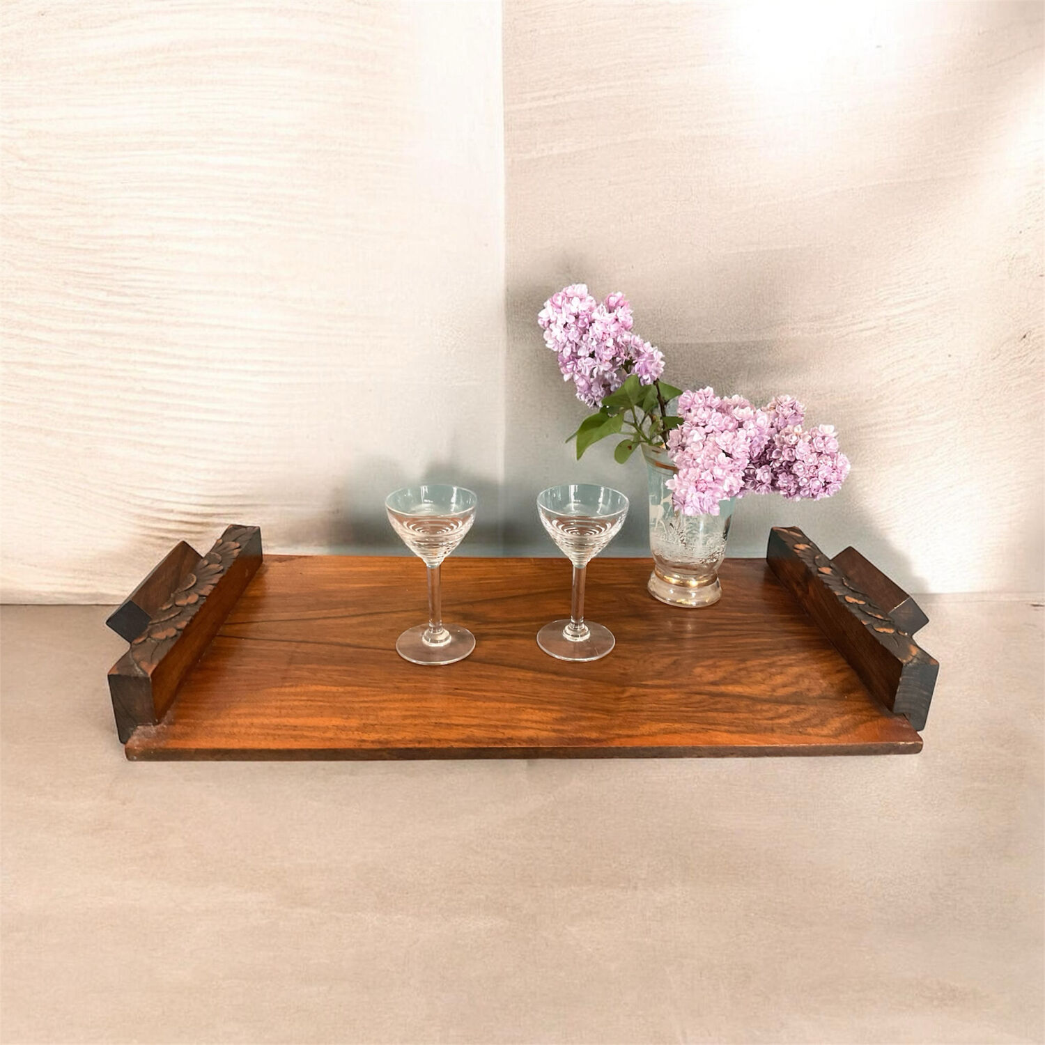 Art Deco walnut plateau