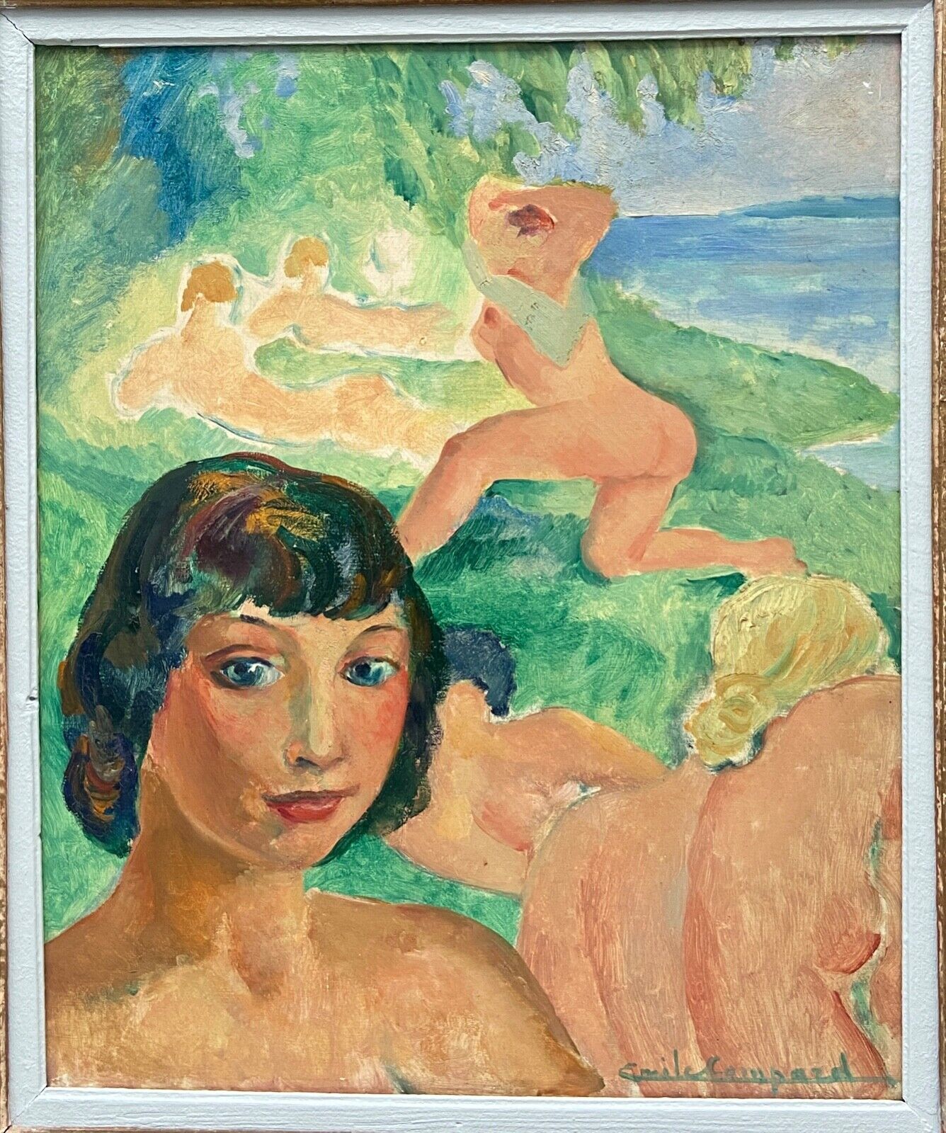 Oil on canvas by Emile Compard Portrait of women and composition