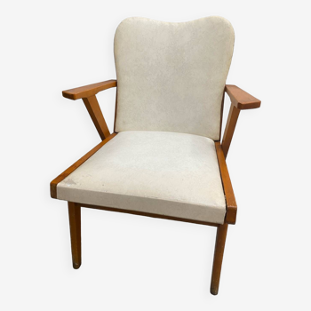 Fauteuil scandinave pieds compas et skaï