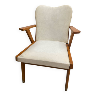 Fauteuil scandinave pieds compas et skaï