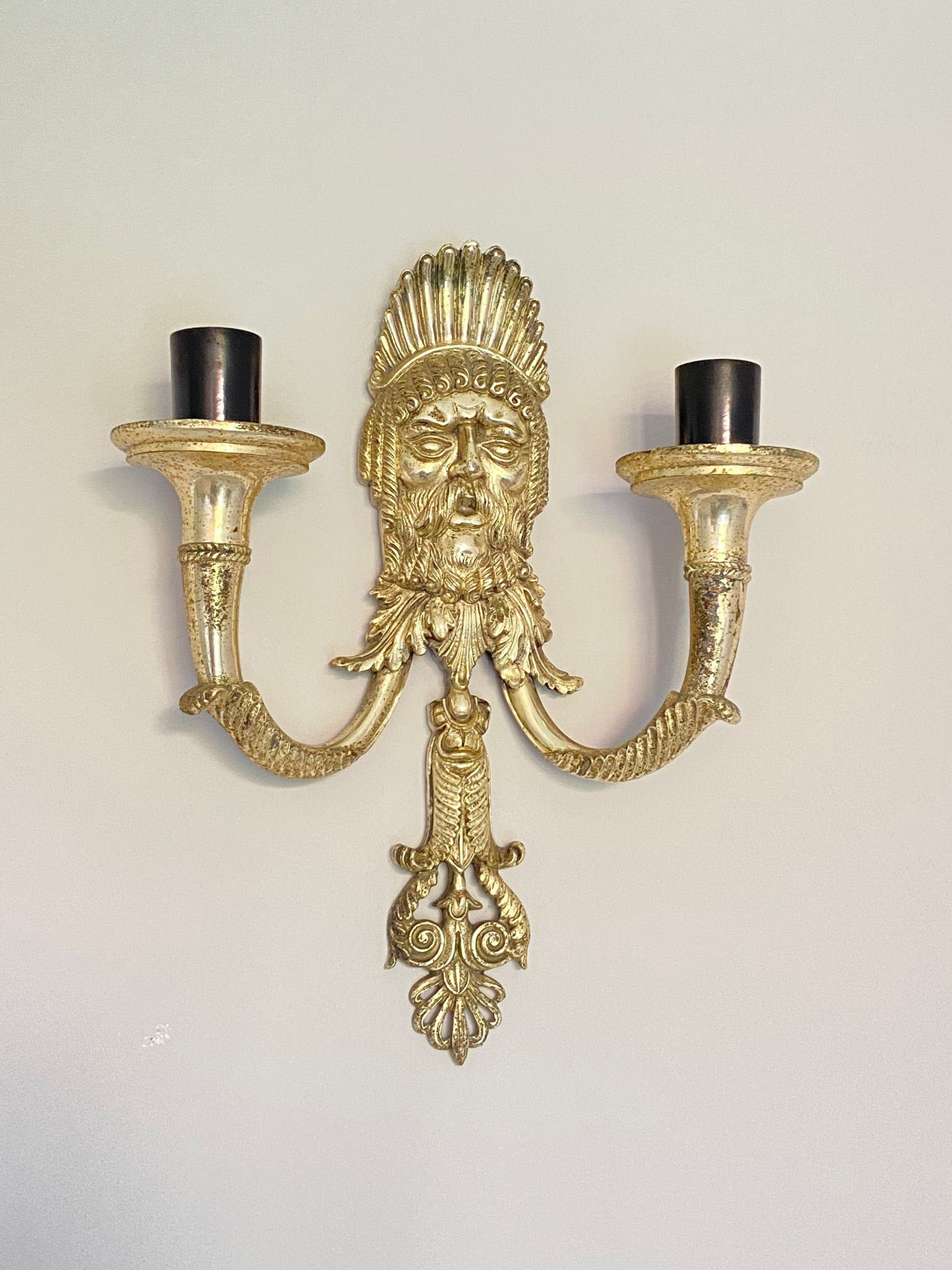 Wall lamp Mascherone Tragedia Greca in silver cast alloy