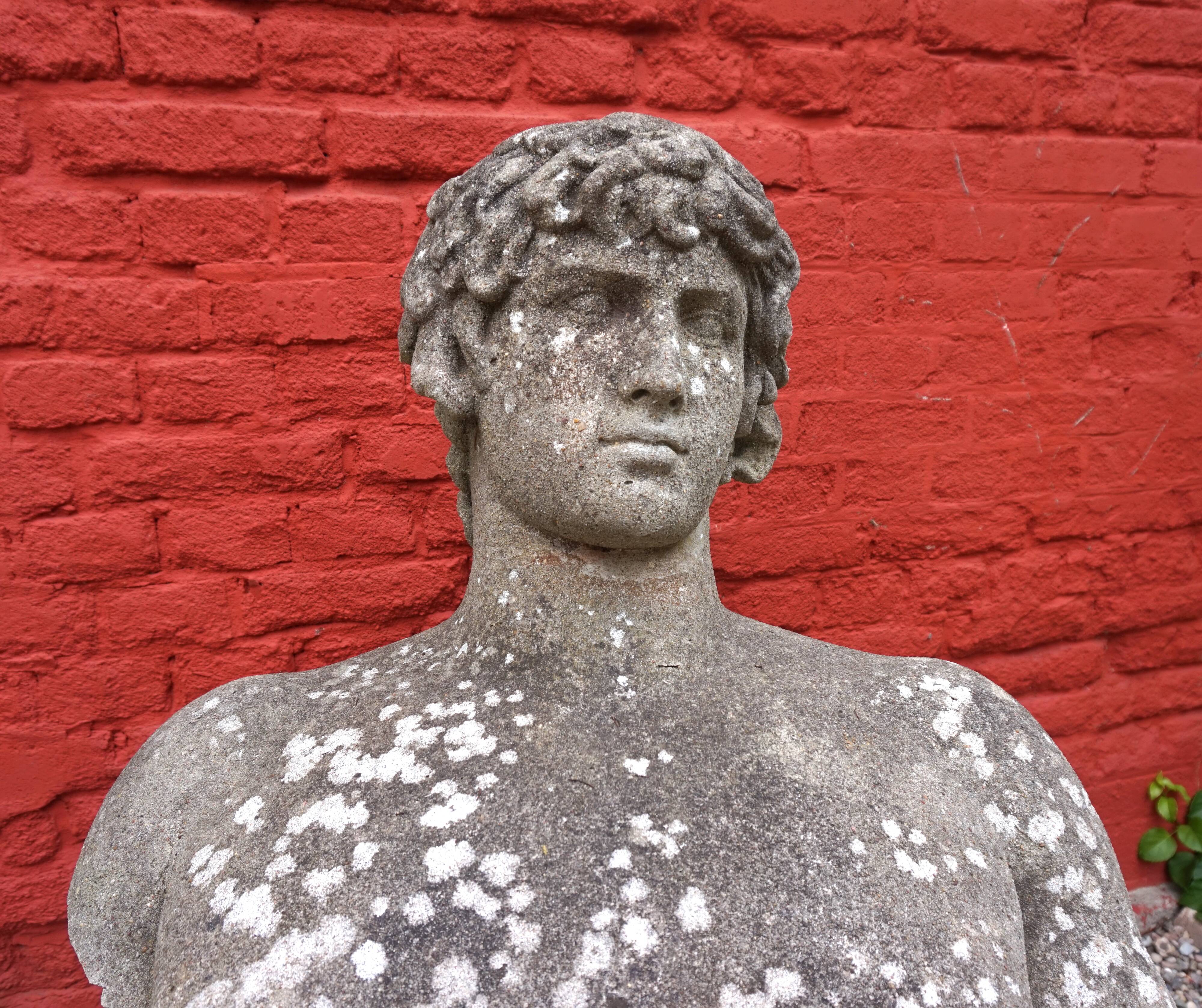 Weathered garden sculpture David concrete bust