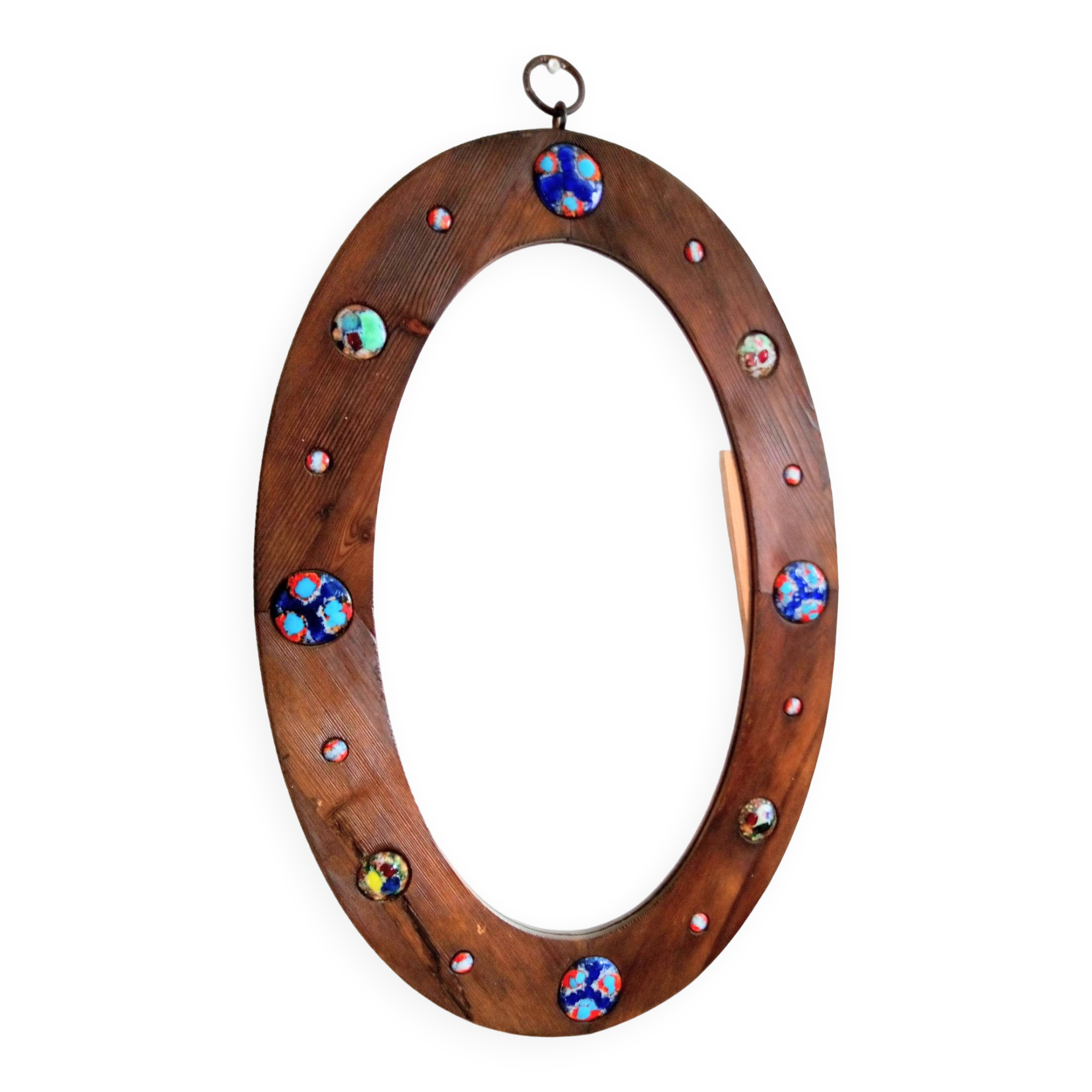 Capo Esmaltes vintage mirror 1960 wood and enamel