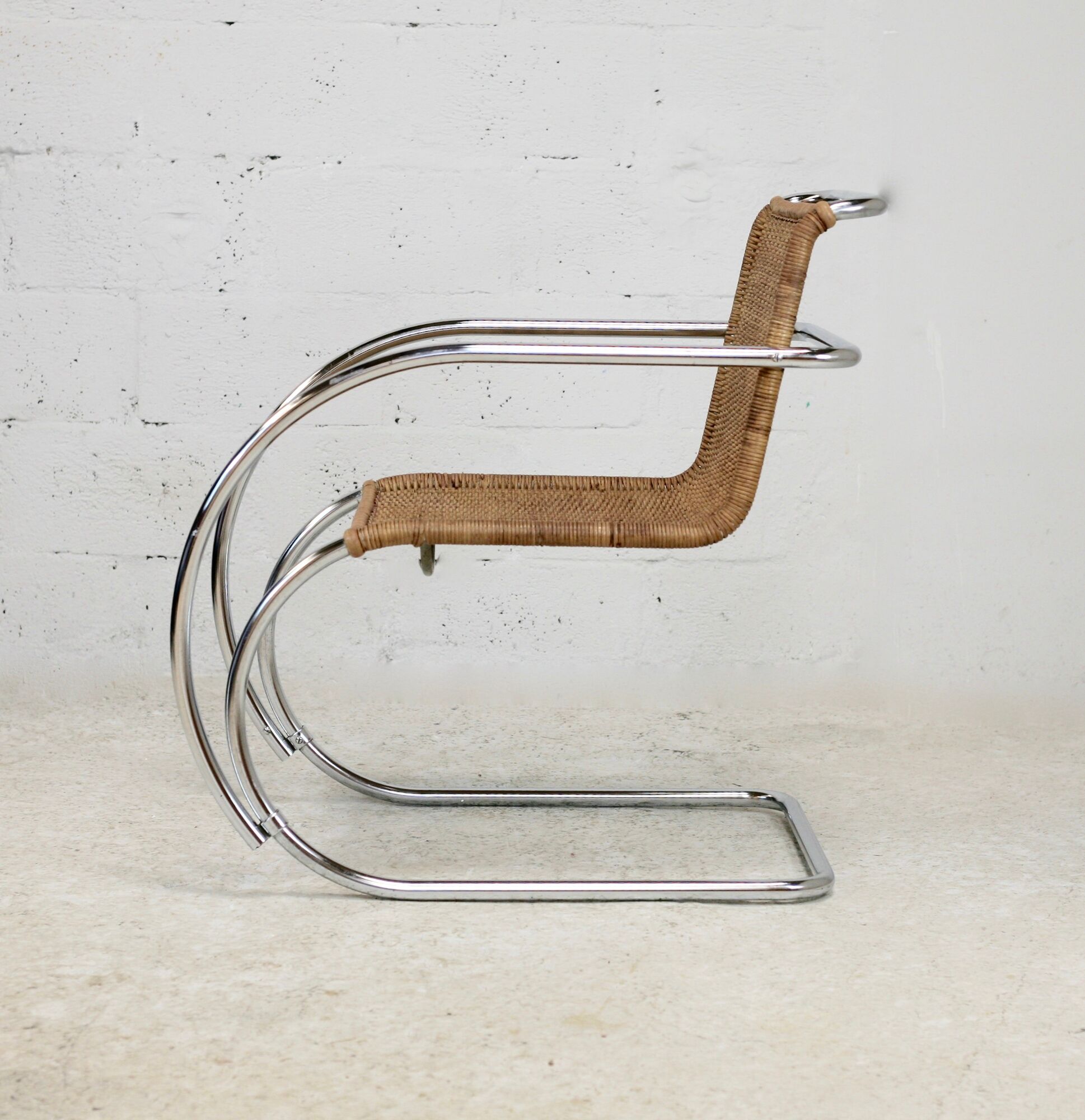 MR20 armchair, tubular chromed steel and rattan, Mies van der Rohe, circa 1960