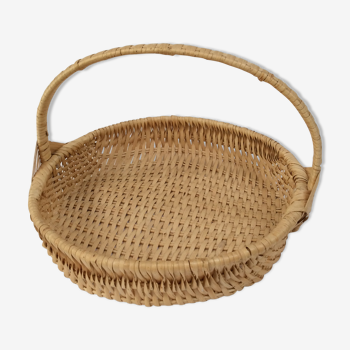 Round basket with loop wicker raffia 60s